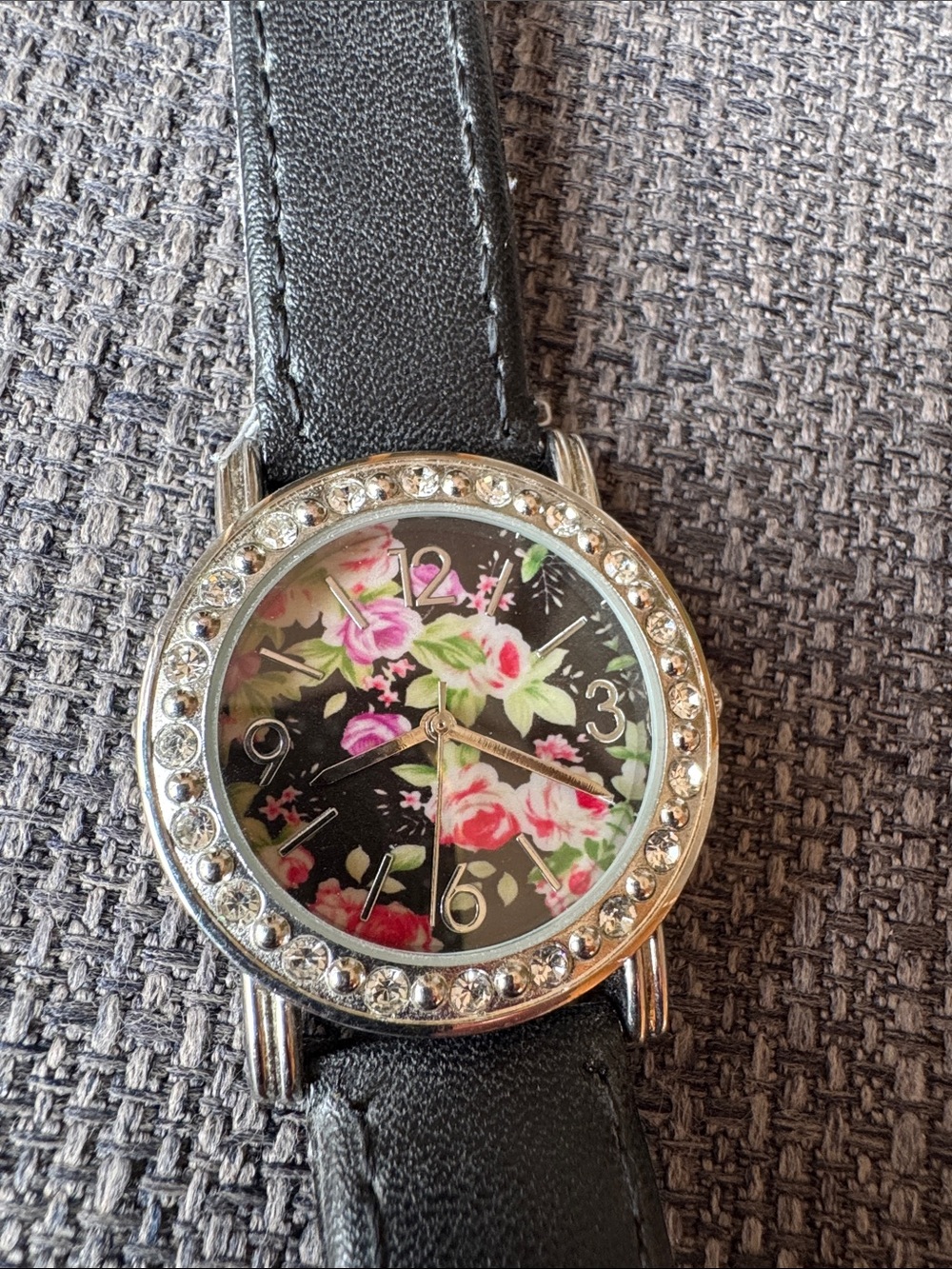 Quartz Floral Watch with Crystals